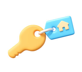 3D House Key Icon for Real Estate, Property Access, and New Home