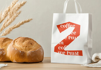 Artisan Bread With Coffee Bag Mockup PSD