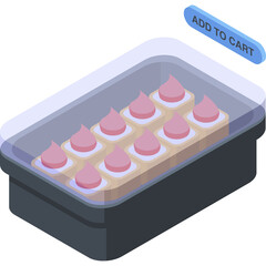 Isometric 3D Illustration of a Pack of Mini Desserts in a Clear Plastic Container with an 