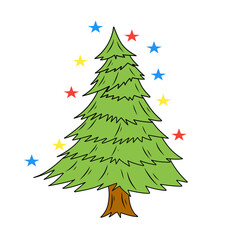 Christmas tree vector design with colorful star decorations