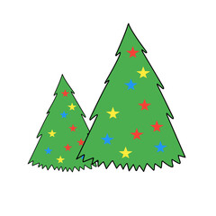 vector illustration of a Christmas tree with colorful star decorations