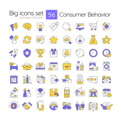 Fotobehang Kasteel Consumer behavior line color icons set. Time management, target audience. Customer experience. Accounting, banking. Vector illustrations. Simple flat colorful symbols collection. Editable stroke  © bsd studio