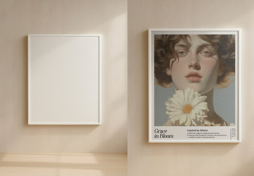 Artistic Portrait Frame Mockup With Floral Elegance PSD