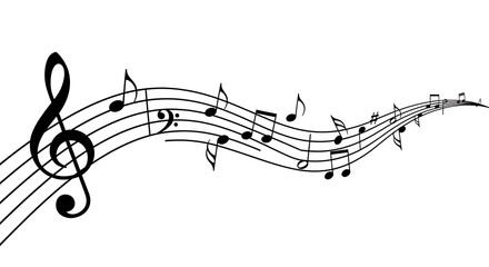 Musical notes on stave vector illustration of melody and rhythm isolated on white background