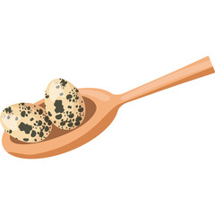 Quail Eggs on a Wooden Spoon with a Transparent Background in a Studio Setting