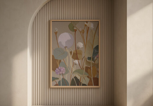 Botanical Art In Serene Setting Frame Mockup PSD