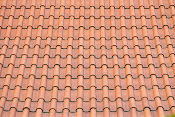 Terracotta roof tiles arranged in a uniform pattern, showcasing the texture and color variations, creating a warm and inviting architectural element for residential buildings