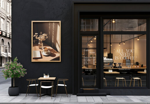 Chic Urban Coffee Shop Exterior Mockup PSD