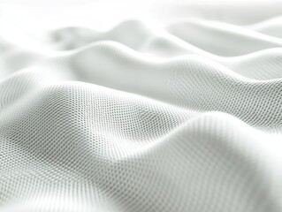 Abstract close-up of soft, white fabric with textured waves. Gentle light and airy texture design element.