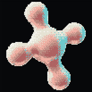 Y2K molecule, pink with neon blue tint, glow effect, 8-bit.