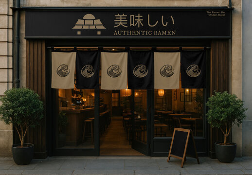 Cozy Ramen Restaurant Exterior Mockup PSD