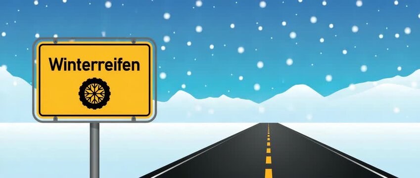 asphalted road in winter landscape with winter check traffic sign illustrated animation