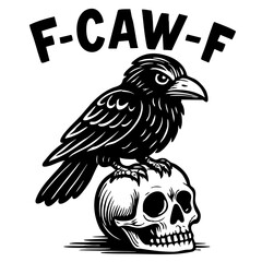 Obraz premium raven perched on human skull black and white vector illustration with bold clean lines and minimal shading concept of tattoo design and gothic fashion branding