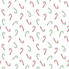 Christmas watercolor candy cane seamless pattern. Holiday background. Christmas ornameny. PNG