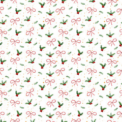 Christmas watercolor ribbon seamless pattern. Holiday background. Christmas ornament. PNG