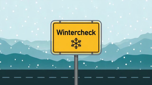 asphalted road in winter landscape with winter check traffic sign illustrated animation
