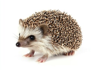 Obraz premium A cute hedgehog poses against a clean, bright background, showcasing its unique spiky and soft features.