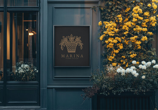 Elegant Floral Shop Exterior Sign Mockup PSD