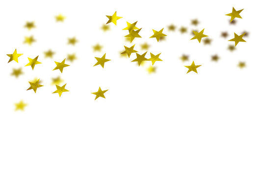 Gold confetti in the shape of stars isolated on a white or transparent background. Decoration for holiday backgrounds
