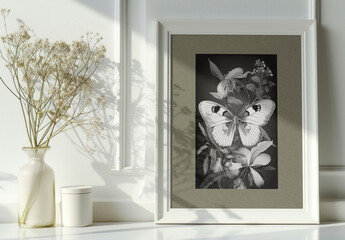 Elegant Monochrome Butterfly Art Frame Mockup PSD
