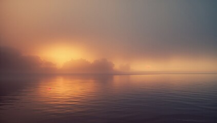 Obraz premium Shimmering sunrise reflecting on open ocean at dawn, with rippling water and low-hanging clouds
