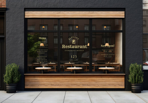 Elegant Restaurant Storefront Mockup PSD
