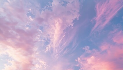 Transitioning pastel sky glowing with pink hues at sunrise, with cirrus and altocumulus clouds