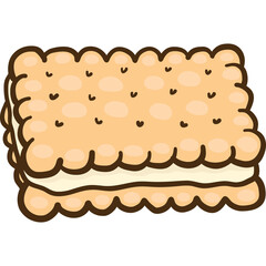 Rectangular Cream Sandwich Cookie With Serrated Edges And Light Yellow Filling On Transparent Background