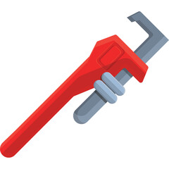 Red Adjustable Pipe Wrench Tool Isolated on Transparent Background in Studio Lighting