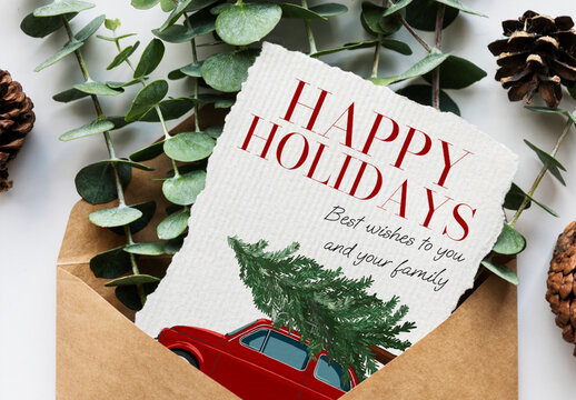Festive Card Mockup With Holiday Greetings PSD