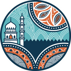 Abstract Islamic Geometric Design with Mosque and Ornamental Patterns
