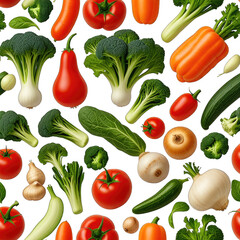 Fresh vegetables seamless pattern on transparent background