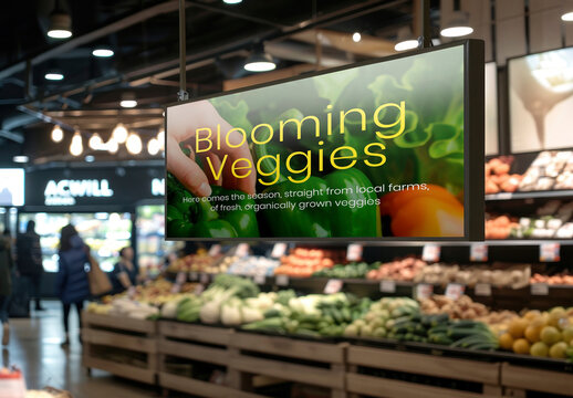 Fresh Organic Produce Market Display Mockup PSD