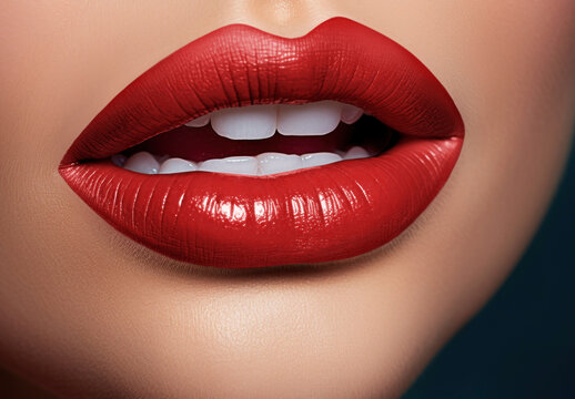 Glossy Red Lips Mockup Closeup PSD