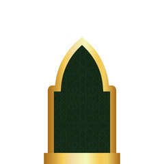 Golden archway with a dark green patterned interior ideal for backgrounds, architectural designs, elegant decor concepts, and luxury branding projects.