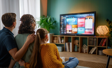 family watching  TV at home
