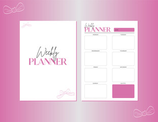 Pink Weekly Planner Template with Bow Design and Daily Schedule Layout