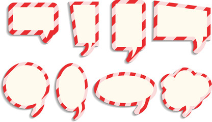 Set of red and white speech bubbles with outline style, blank comic dialog shapes for chat and message design