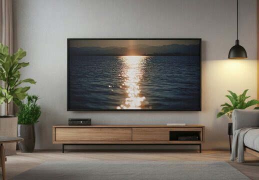 Modern Living Room With Television Mockup PSD