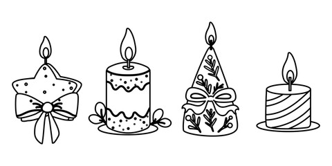 Outline christmas candles with bow and festive holiday details