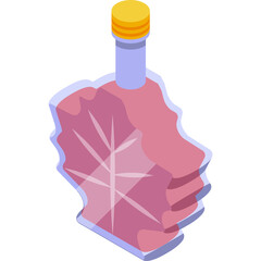 Maple Syrup Bottle Shaped Like A Maple Leaf With A Yellow Cap And Red Syrup Inside On A Transparent Background.