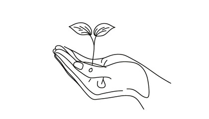 Hand holding a plant Simple Continuous one line drawing . Transparent background png file