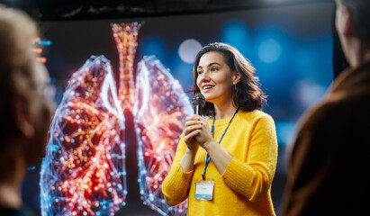 woman is giving a presentation at conference