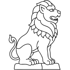 Fototapeta premium Stone Lion Guardian Statue in Line Art Style for Cultural Awareness, Design Projects, Educational Use, and Graphic Resources