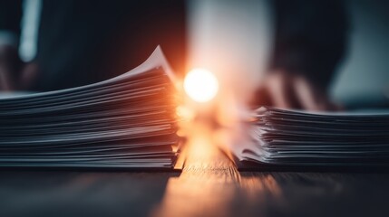 Document review process office space photographic imagery professional environment close-up perspective workflow efficiency