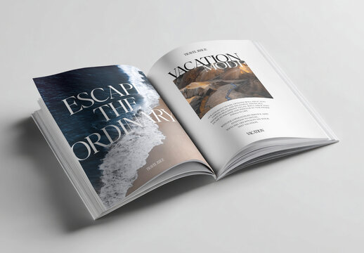 Travel Magazine Mockup Open Pages PSD