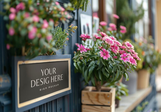 Vibrant Flowers Enhance Storefront Sign Mockup PSD