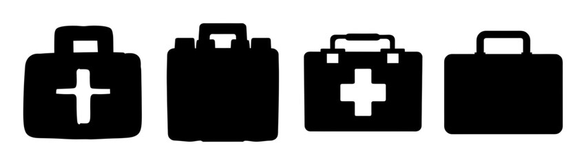 Collection of first aid kit icons silhouette set medical emergency healthcare symbol bags graphics