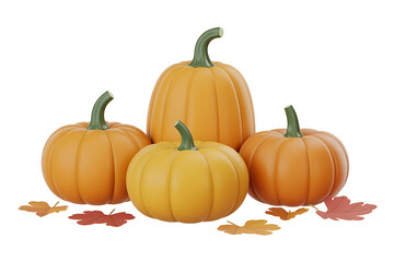 Obraz premium Vibrant pumpkins of varying sizes sit amongst fallen autumn leaves, evoking harvest and seasonal beauty.