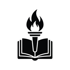 Symbol of knowledge and illumination open book with flaming torch icon vector art vector